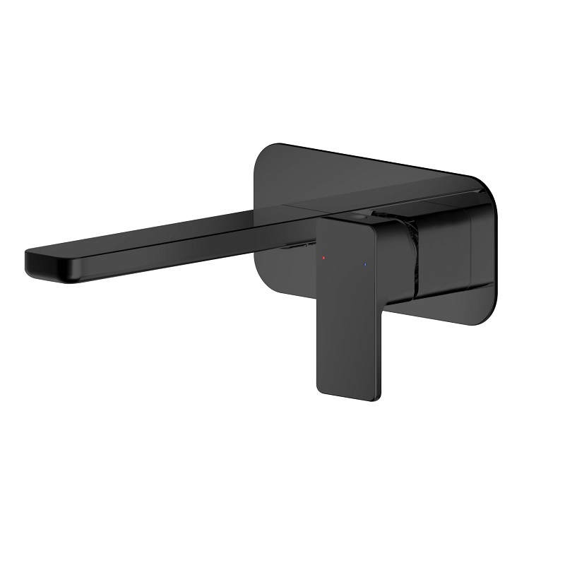 Nuie Windon Black Wall Mounted Basin Mixer Tap With Plate Plain Image
