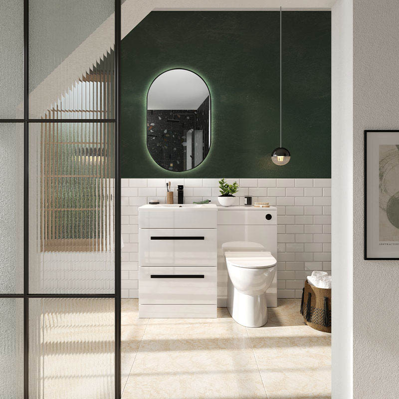 Aubrey Matt Black Oval LED Mirror Bathroom In Situ