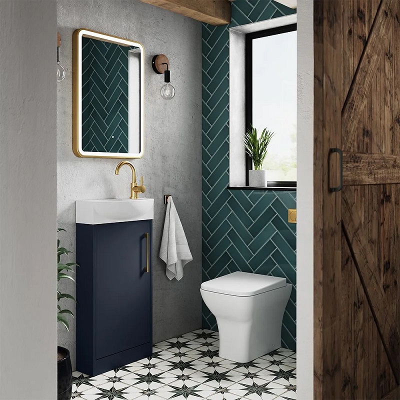 Navy Freestanding Unit and basin In Situ