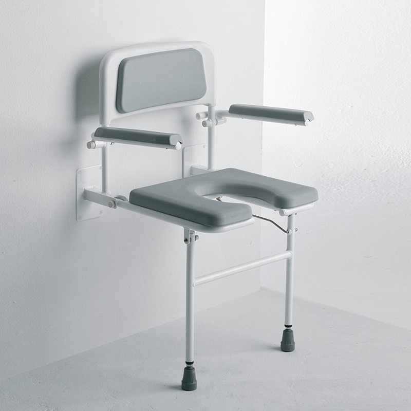 Wall Mounted Padded Horseshoe Shower Seat - With Back, Arms and Legs - NS.DSS4