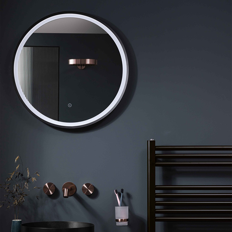 Prestige Vos Illuminated Matt Black Round Framed Mirror - 600mm